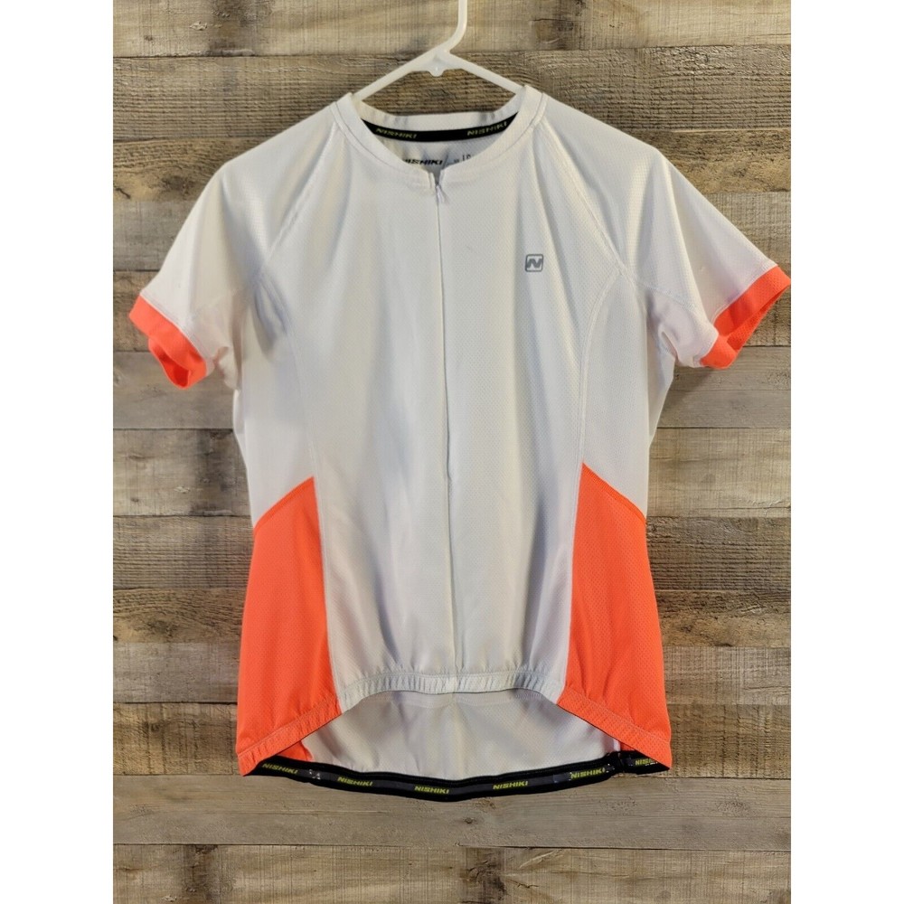 Nishiki Women’s white and orange Cycling Jersey Shirt Sz LRG